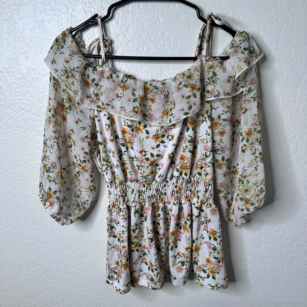 Floral Print Off-Shoulder Ruffle Top - Small - Picture 2 of 2